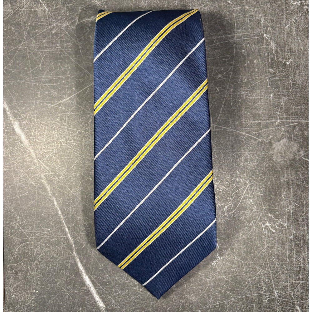 Mens Tie | Vintage Lucio Lamberti | Silk Stripe Navy Yellow | Handmade